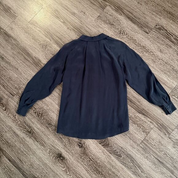 Frame Navy Slit Sleeve Silk Button Up - Picture 9 of 9